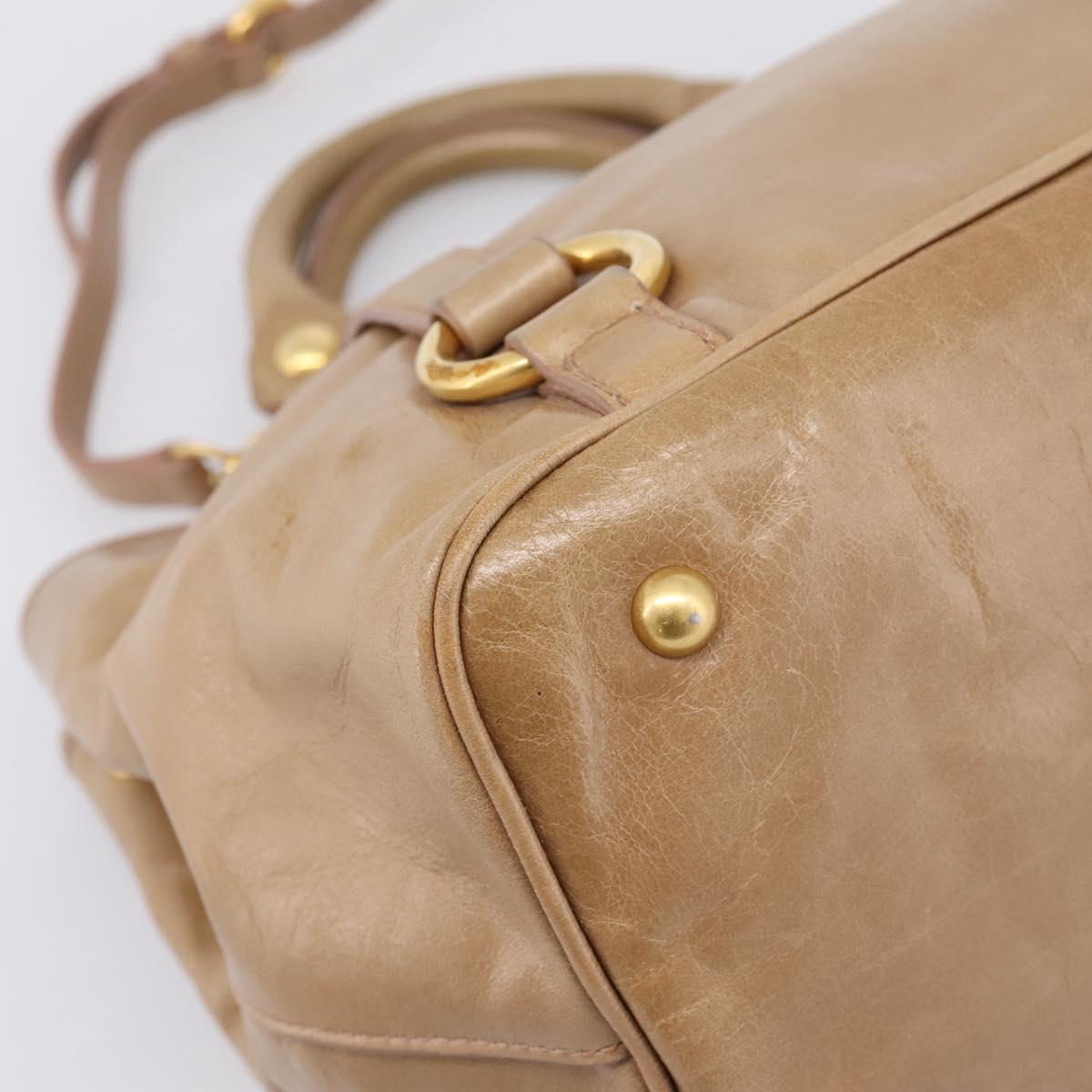 Miu Miu Hand Bag Vittero Dino Leather 2way Beige Gold Auth 201952A