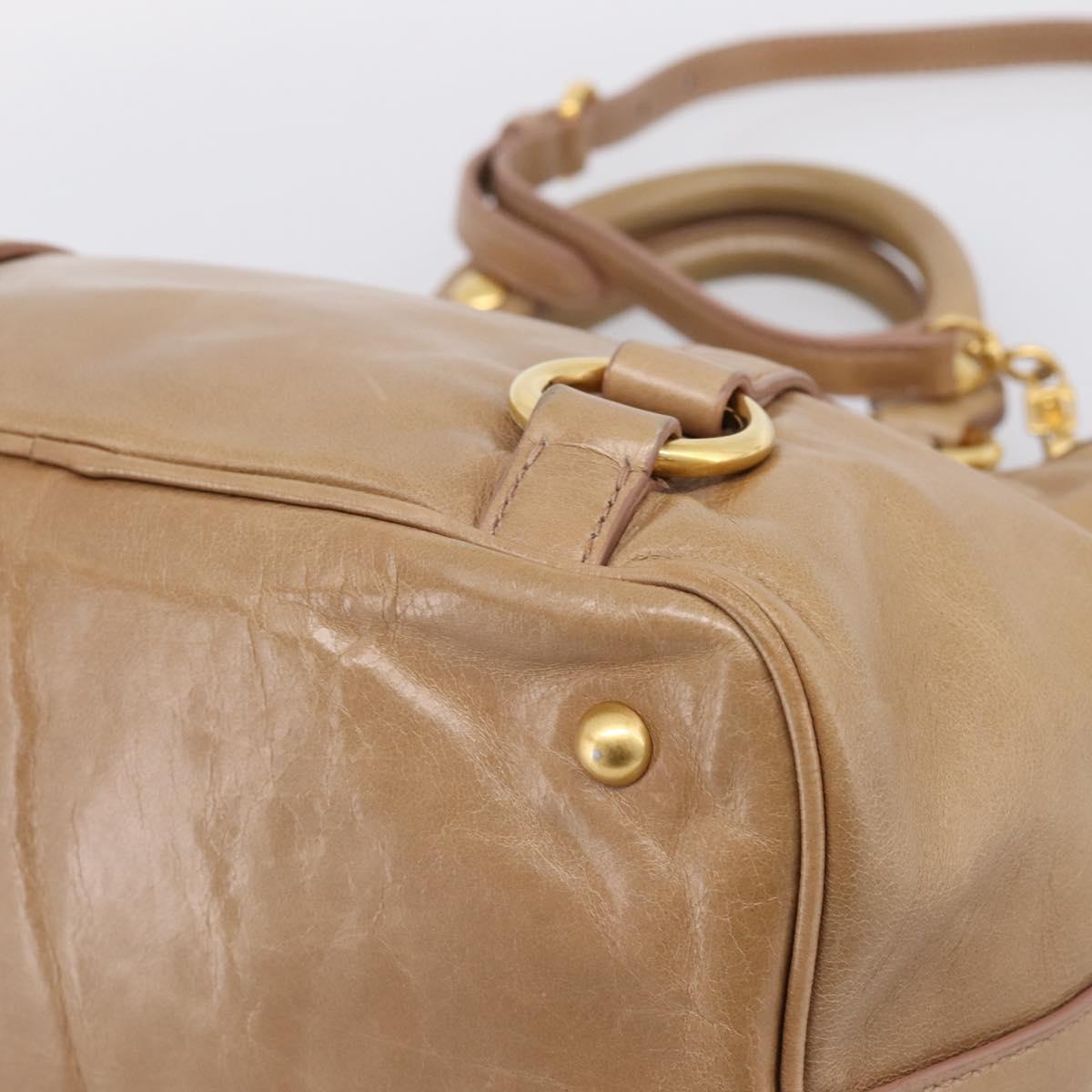 Miu Miu Hand Bag Vittero Dino Leather 2way Beige Gold Auth 201952A
