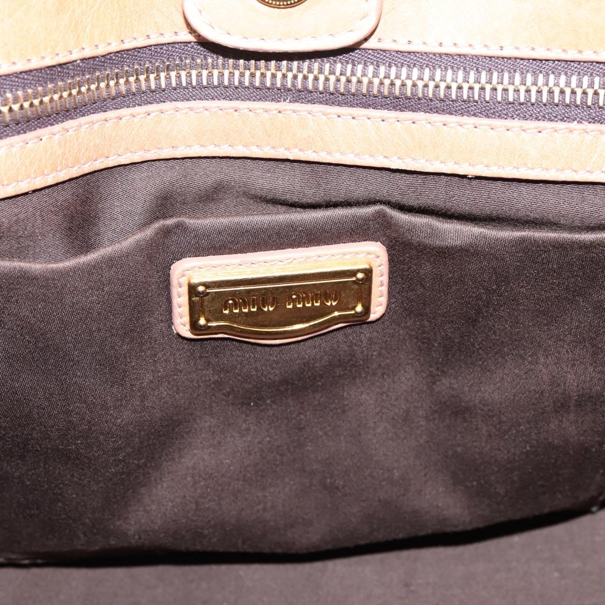 Miu Miu Hand Bag Vittero Dino Leather 2way Beige Gold Auth 201952A
