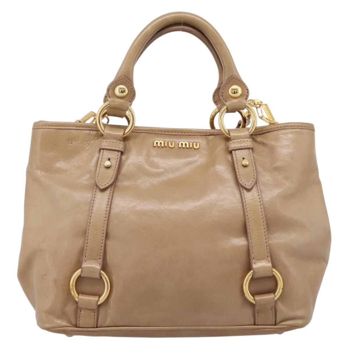 Miu Miu Hand Bag Vittero Dino Leather 2way Beige Gold Auth 201952A