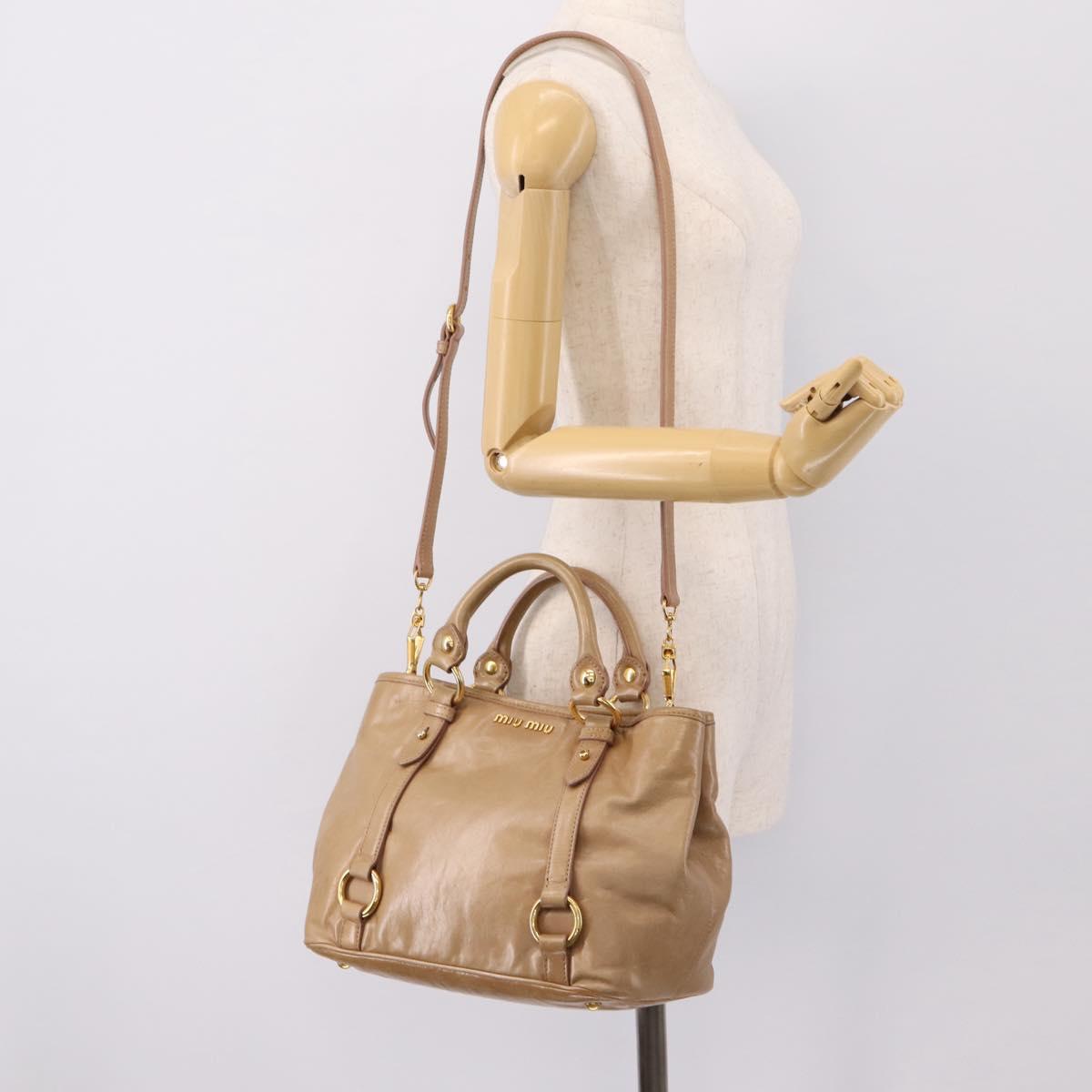 Miu Miu Hand Bag Vittero Dino Leather 2way Beige Gold Auth 201952A