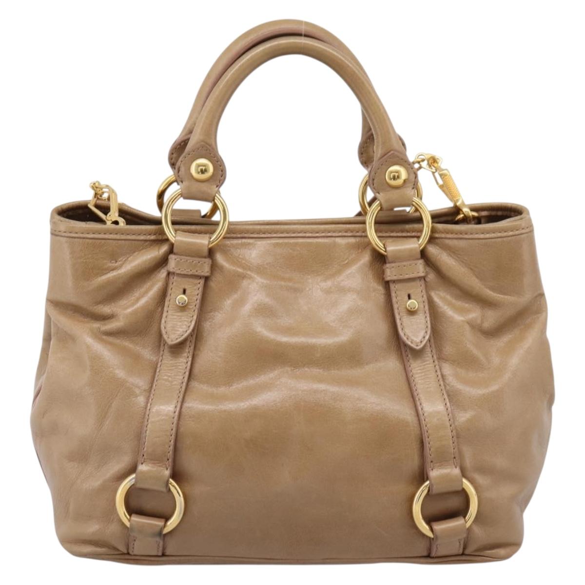 Miu Miu Hand Bag Vittero Dino Leather 2way Beige Gold Auth 201952A