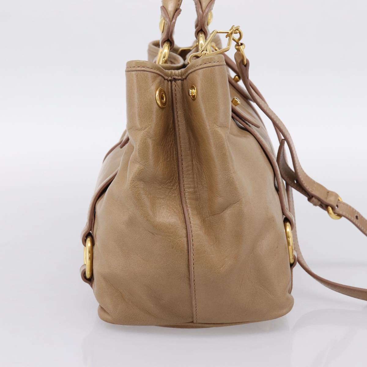 Miu Miu Hand Bag Vittero Dino Leather 2way Beige Gold Auth 201952A