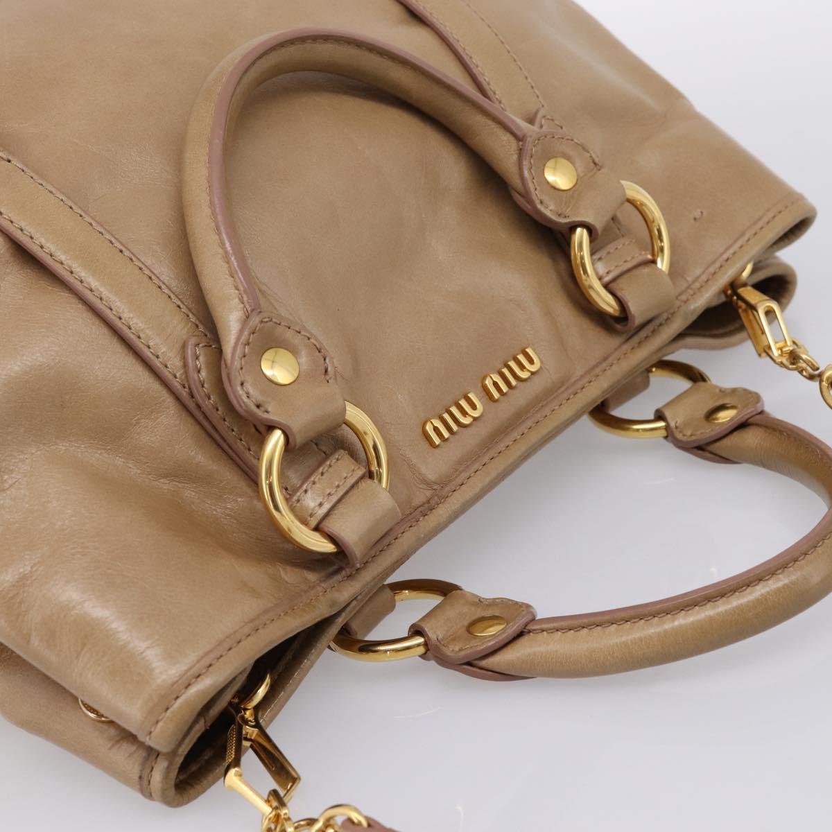 Miu Miu Hand Bag Vittero Dino Leather 2way Beige Gold Auth 201952A