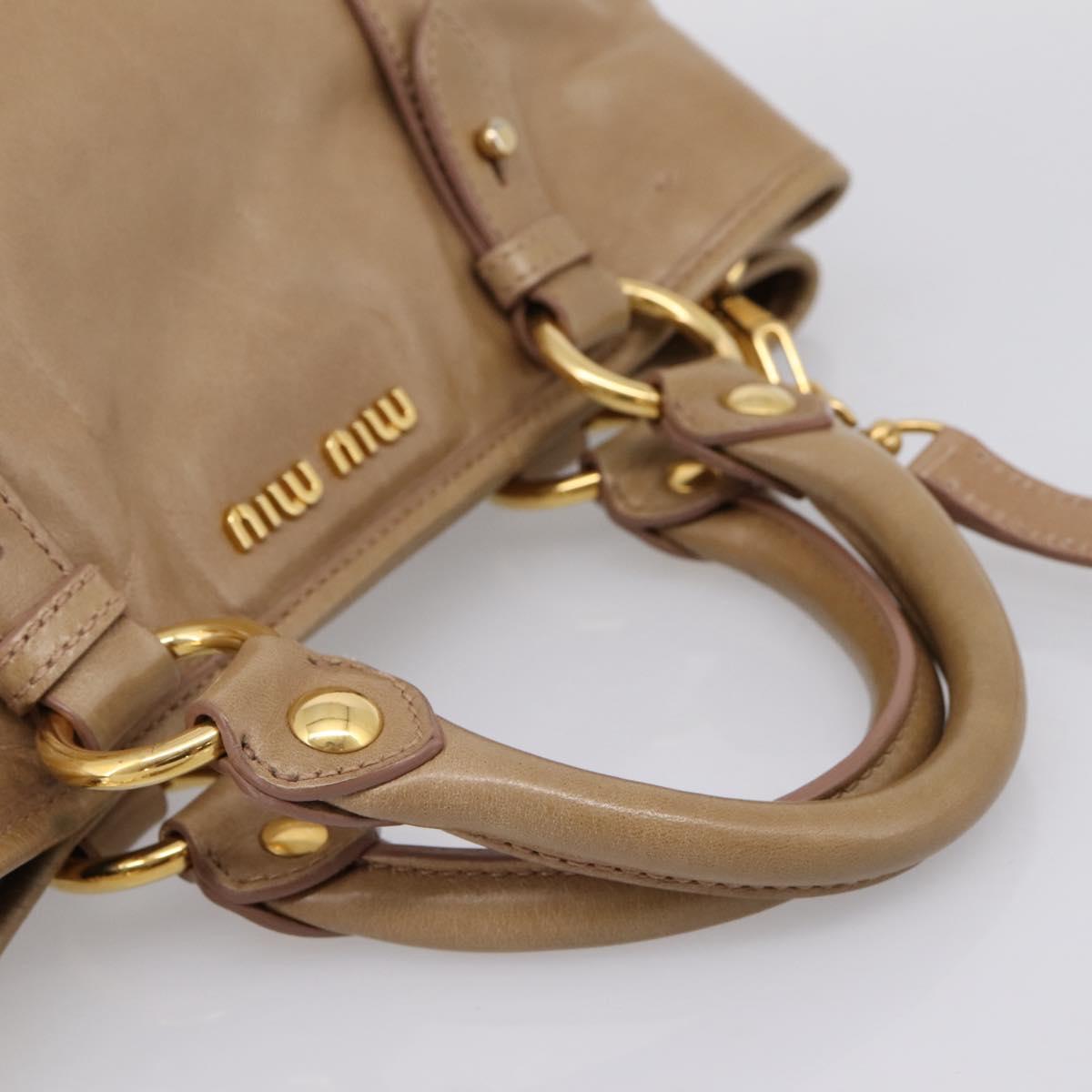 Miu Miu Hand Bag Vittero Dino Leather 2way Beige Gold Auth 201952A