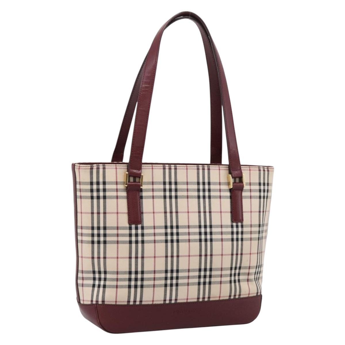 BURBERRY Nova Check Tote Bag Canvas Beige Gold Auth 201953