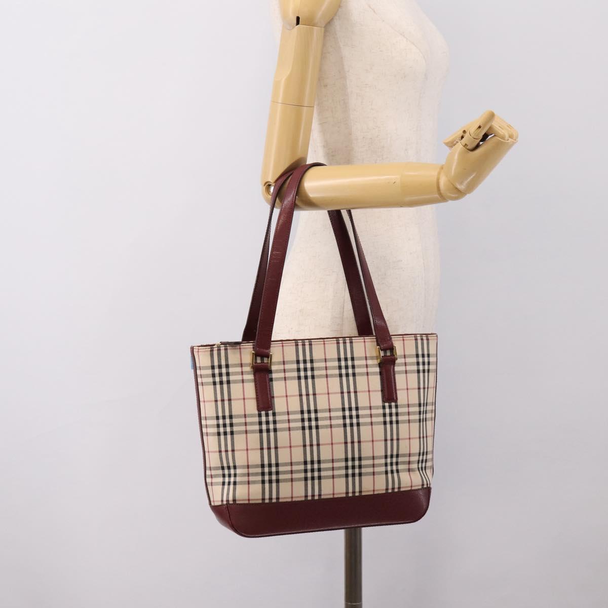 BURBERRY Nova Check Tote Bag Canvas Beige Gold Auth 201953
