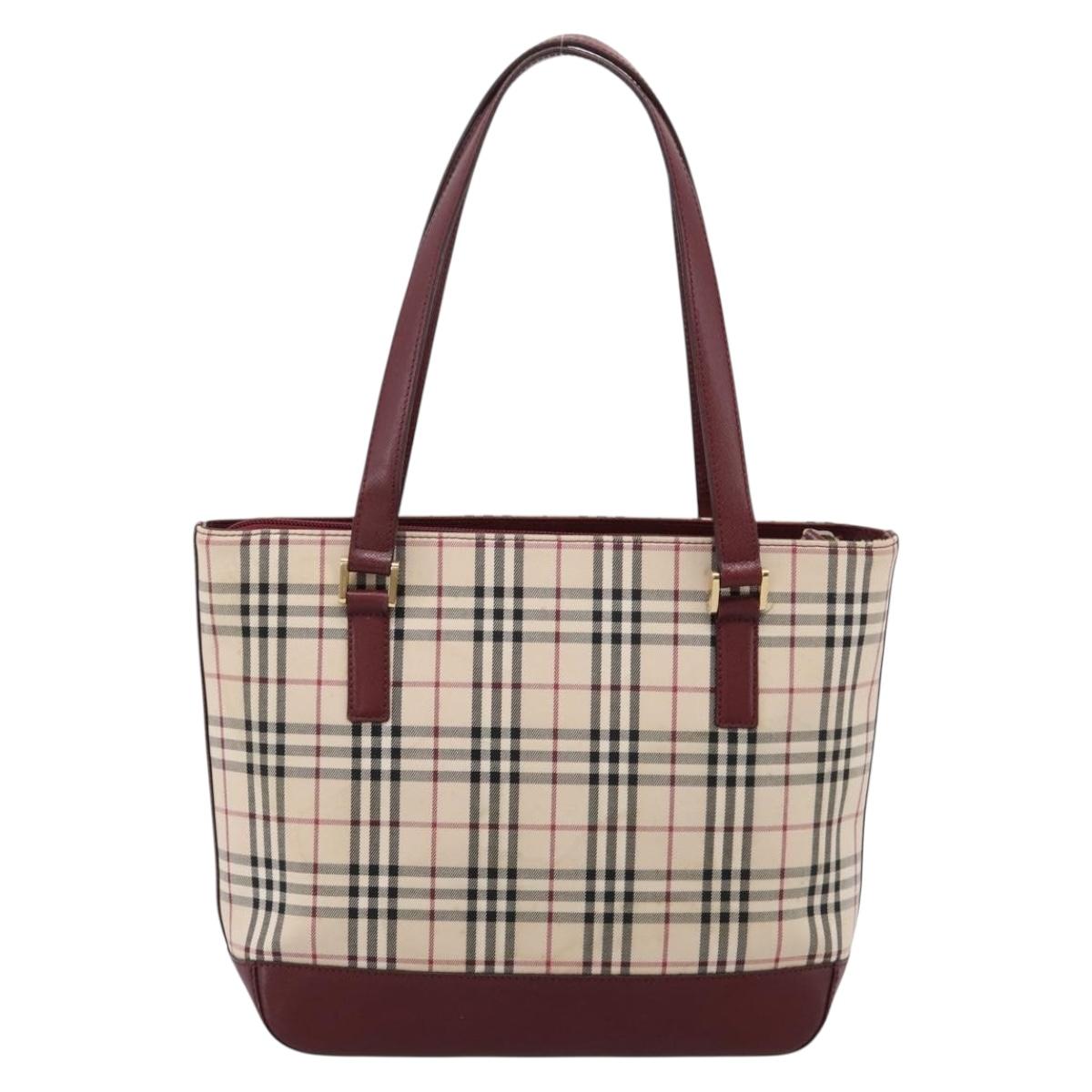 BURBERRY Nova Check Tote Bag Canvas Beige Gold Auth 201953
