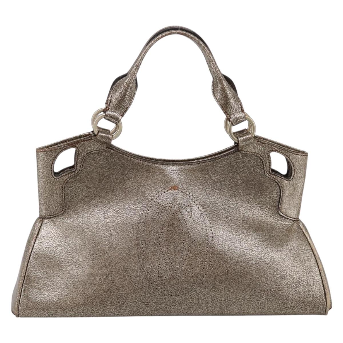 CARTIER Marcello Hand Bag Leather Gold Auth 201954