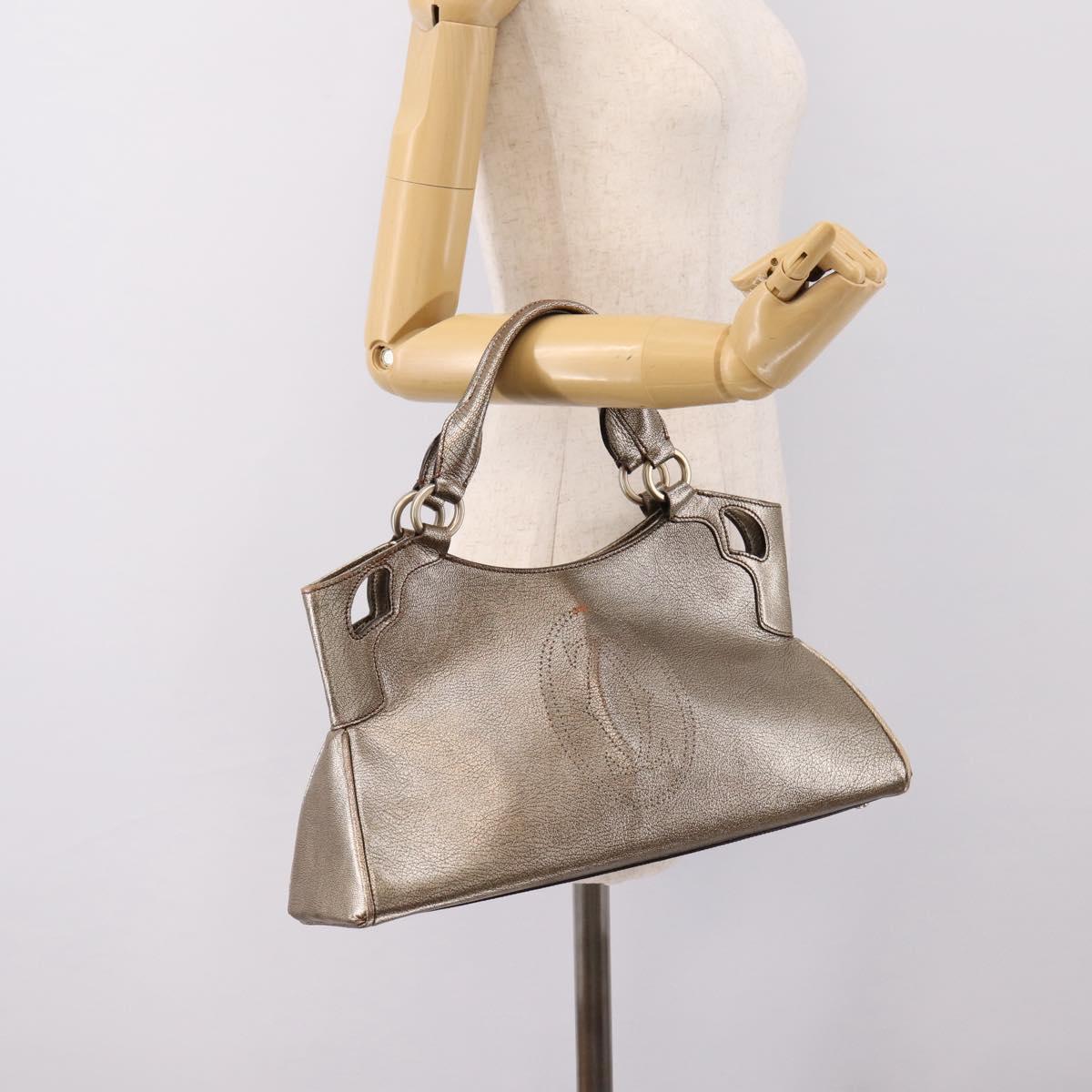 CARTIER Marcello Hand Bag Leather Gold Auth 201954