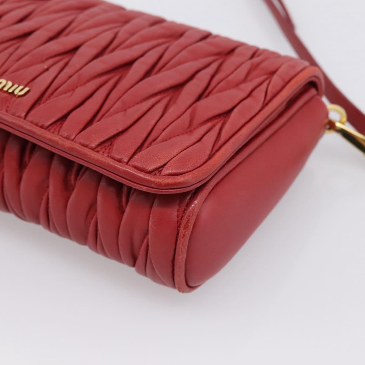 Miu Miu Matelasse Shoulder Bag Leather Red Gold Auth 201956
