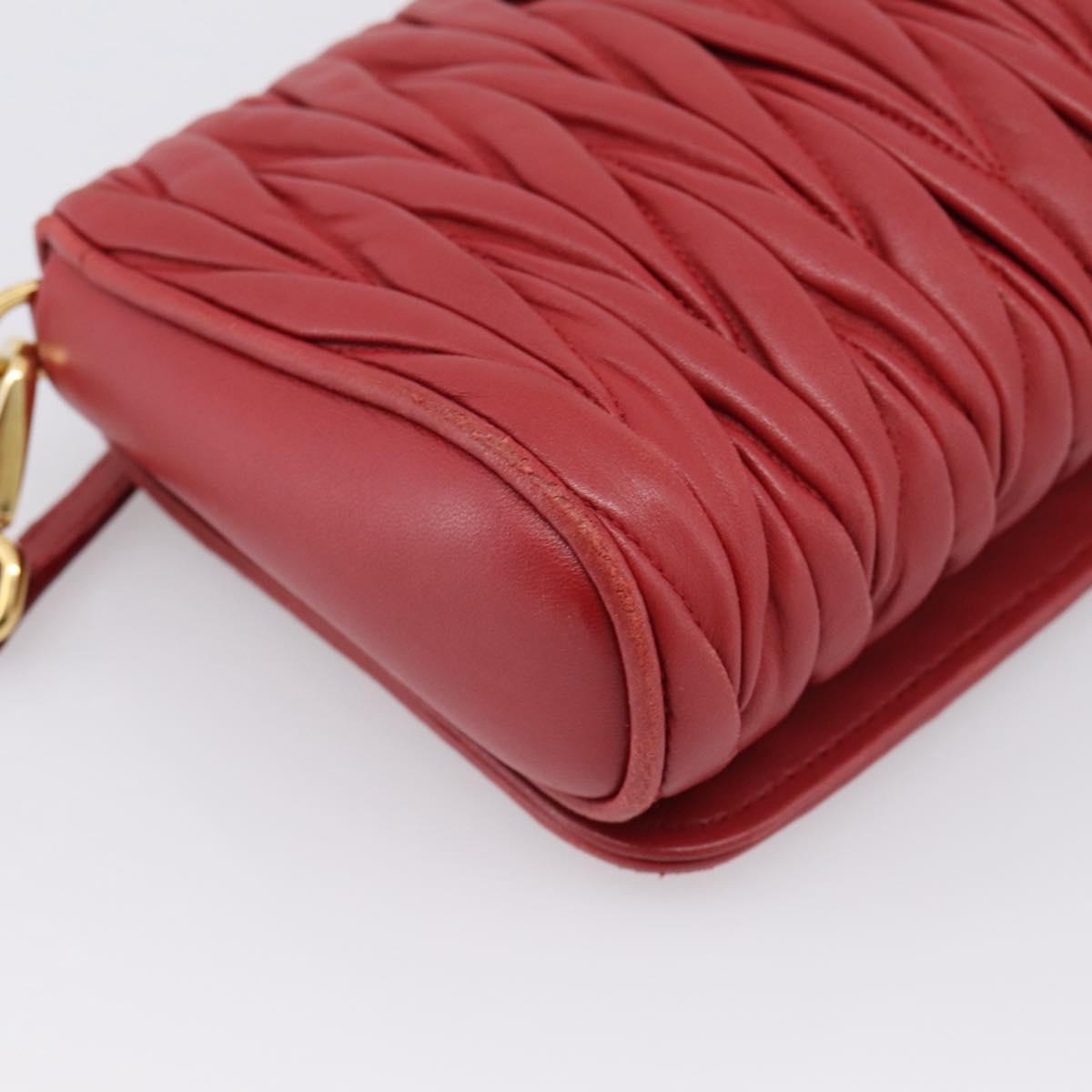 Miu Miu Matelasse Shoulder Bag Leather Red Gold Auth 201956