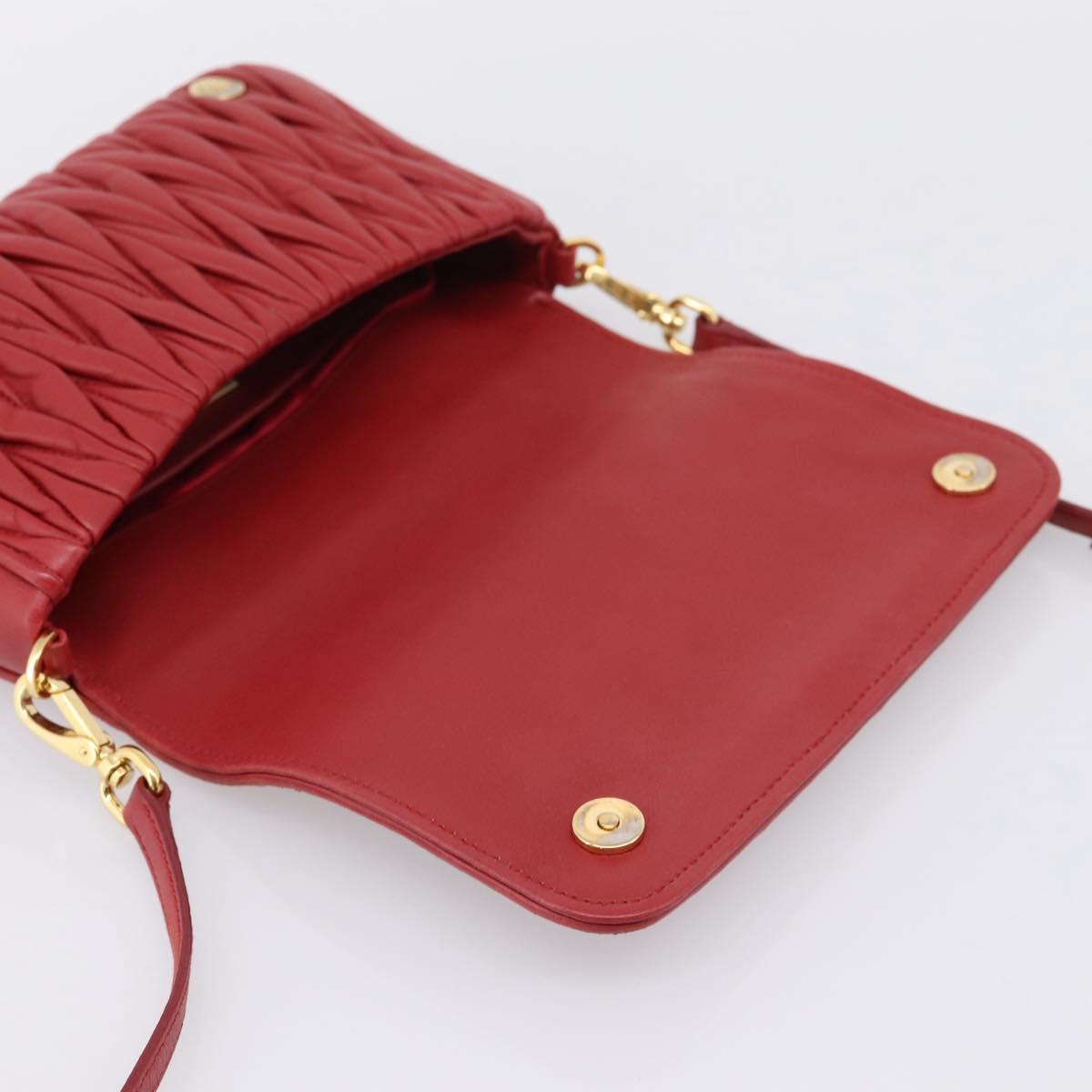 Miu Miu Matelasse Shoulder Bag Leather Red Gold Auth 201956