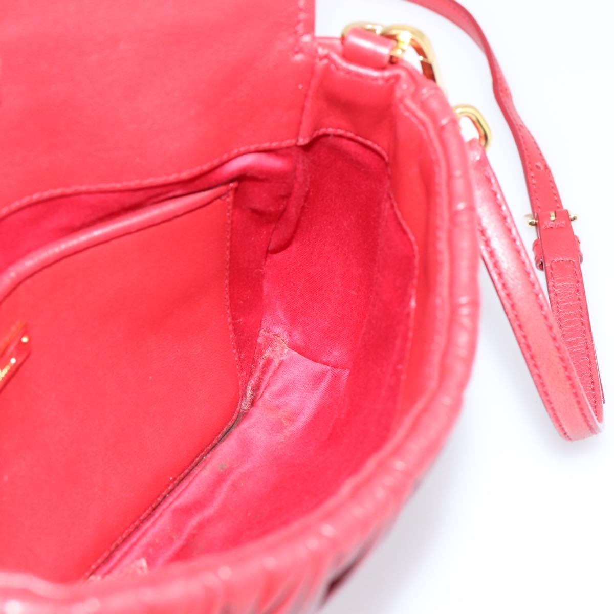 Miu Miu Matelasse Shoulder Bag Leather Red Gold Auth 201956