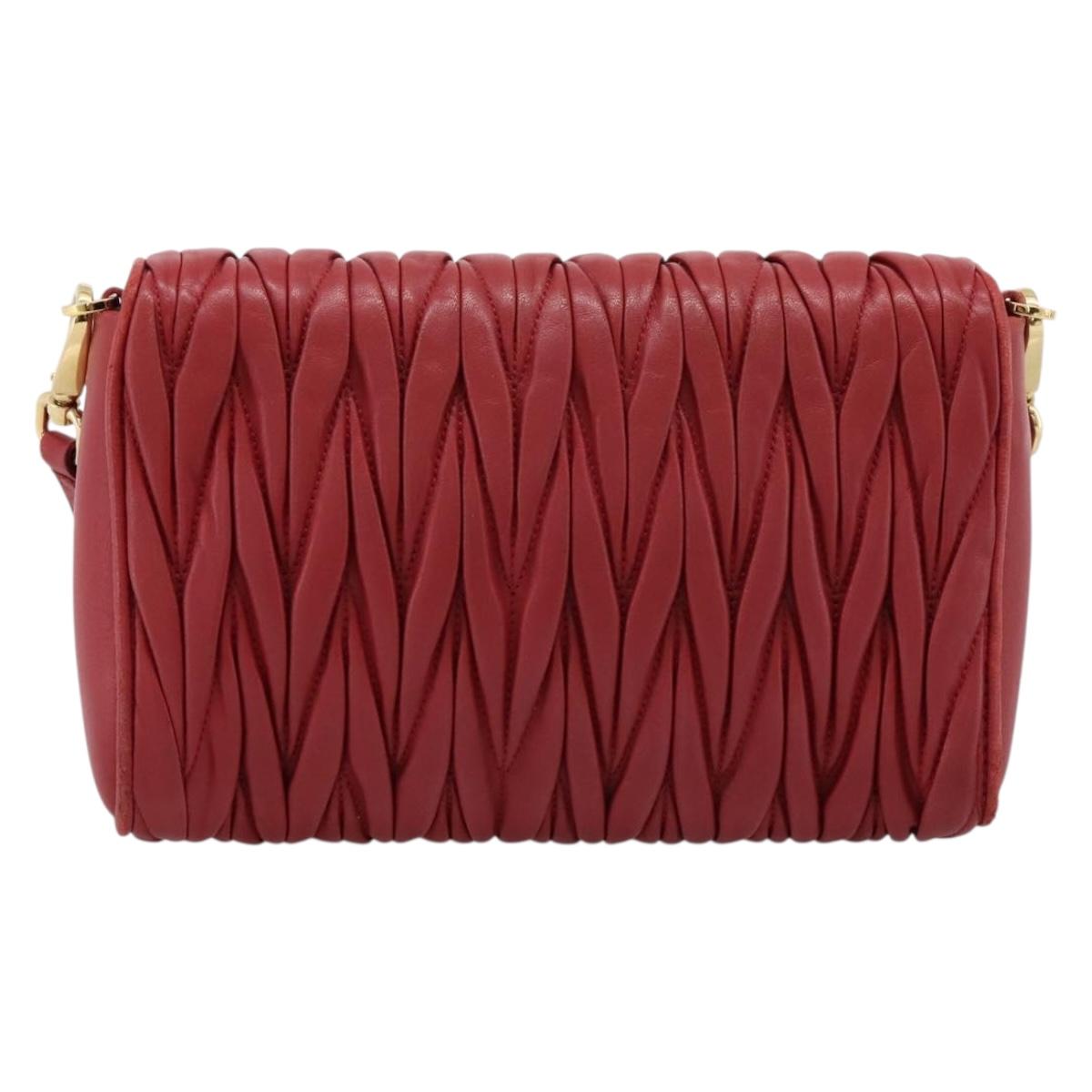 Miu Miu Matelasse Shoulder Bag Leather Red Gold Auth 201956