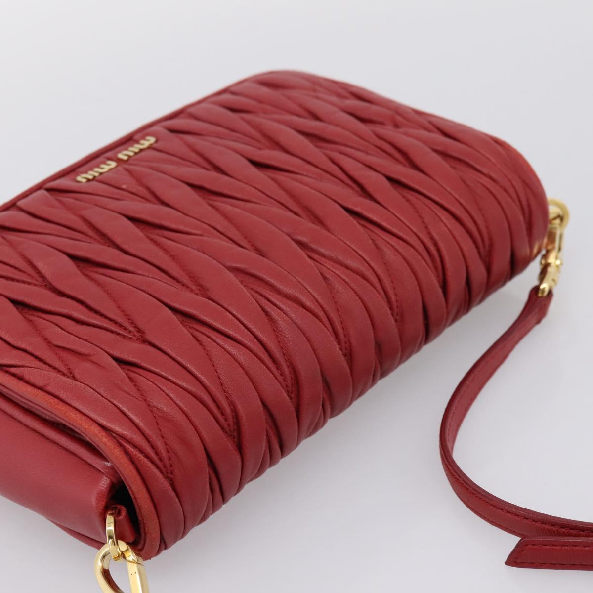 Miu Miu Matelasse Shoulder Bag Leather Red Gold Auth 201956