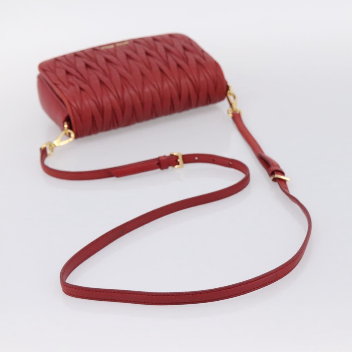 Miu Miu Matelasse Shoulder Bag Leather Red Gold Auth 201956