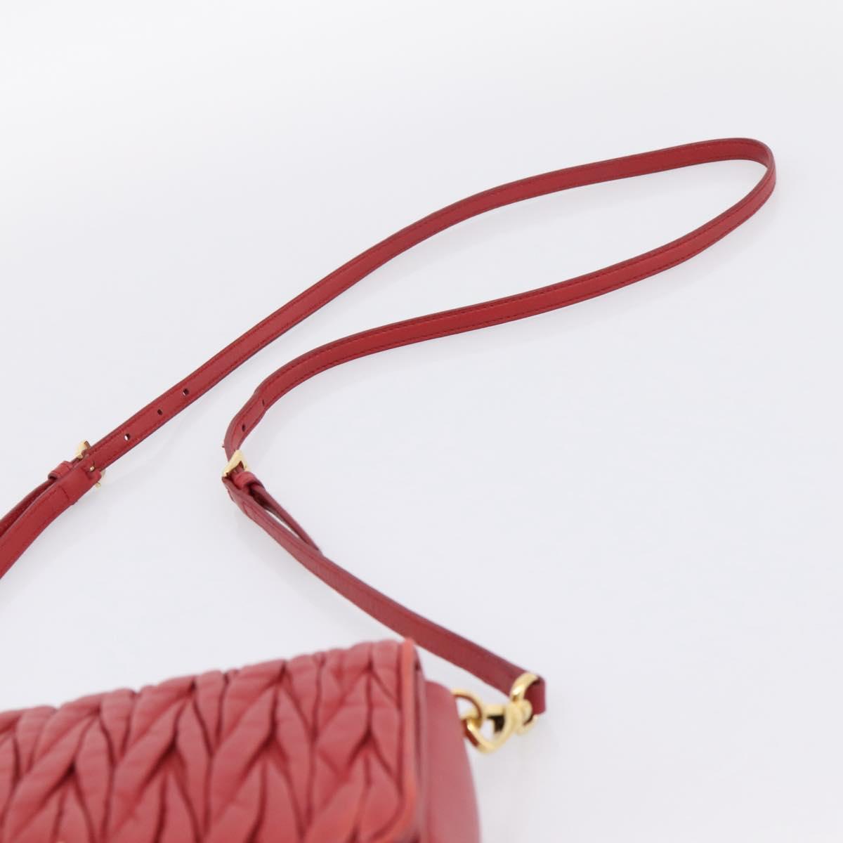 Miu Miu Matelasse Shoulder Bag Leather Red Gold Auth 201956