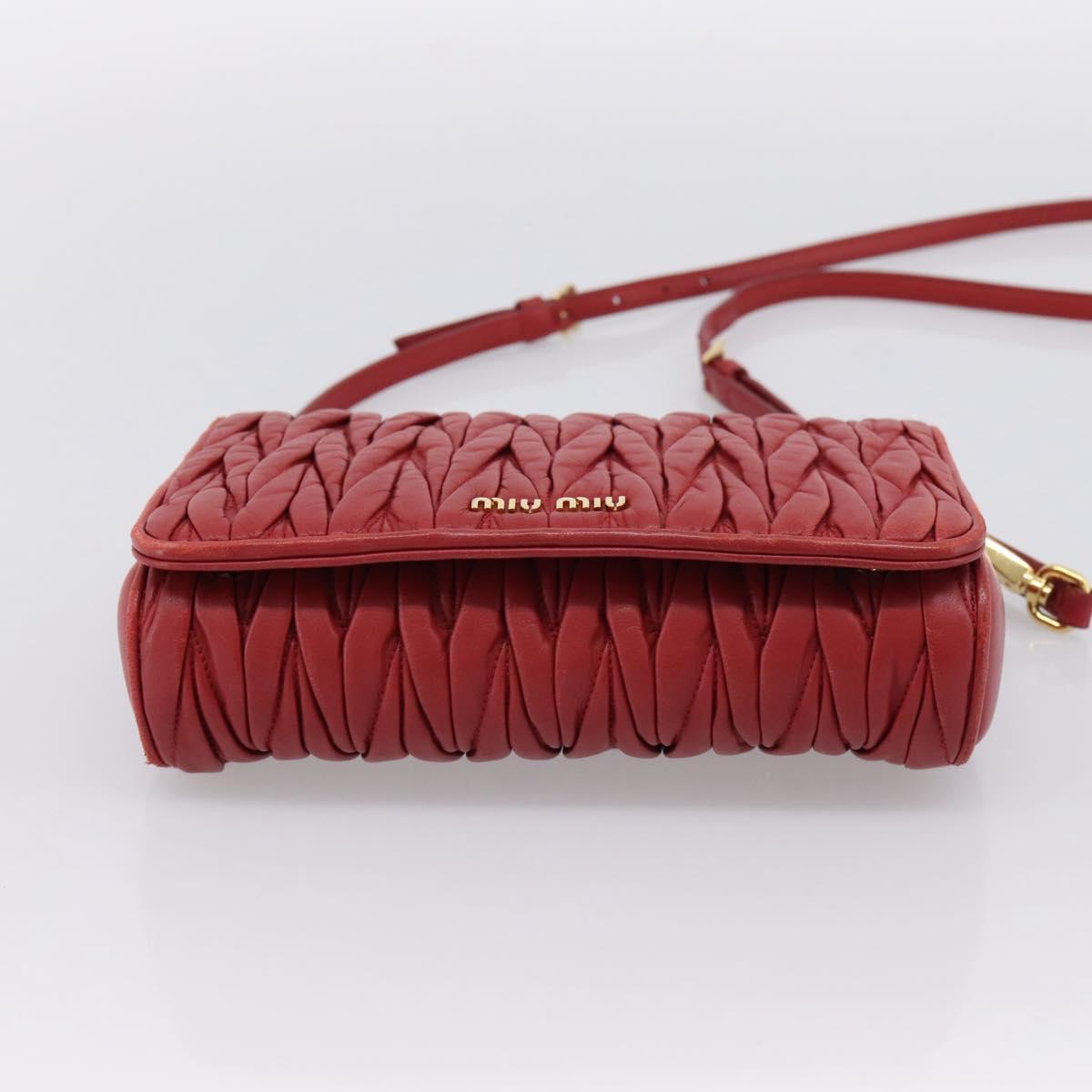 Miu Miu Matelasse Shoulder Bag Leather Red Gold Auth 201956