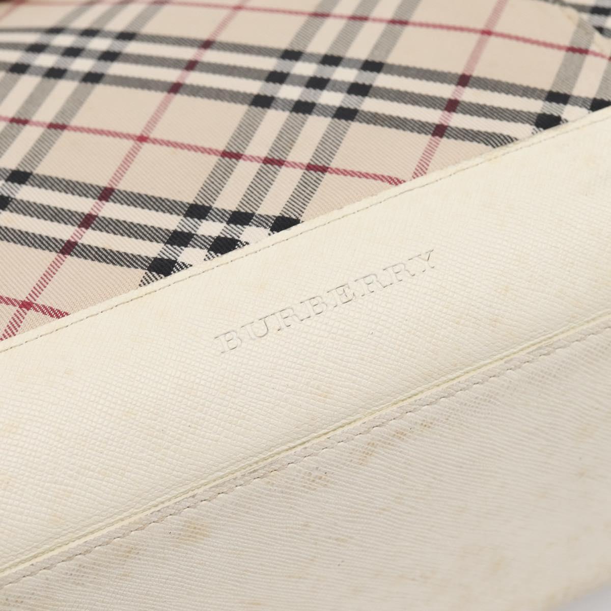 BURBERRY Nova Check Tote Bag Canvas Ivory Silver Auth 201961