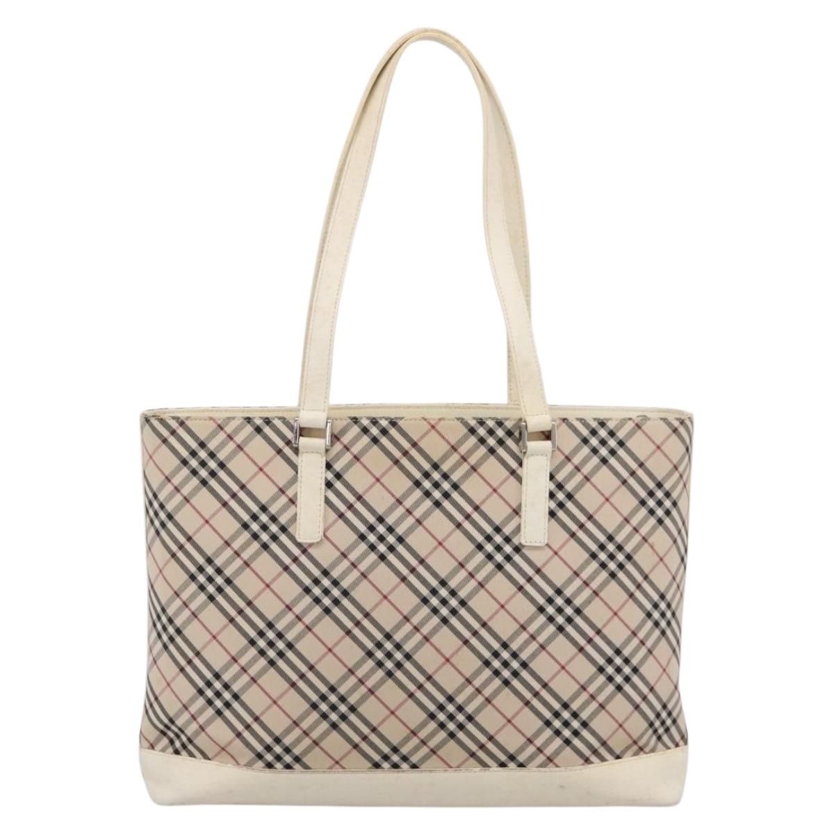BURBERRY Nova Check Tote Bag Canvas Ivory Silver Auth 201961