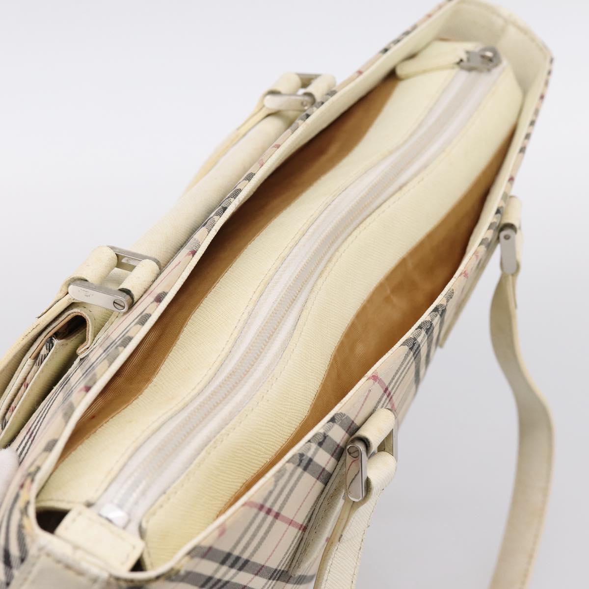 BURBERRY Nova Check Tote Bag Canvas Ivory Silver Auth 201961