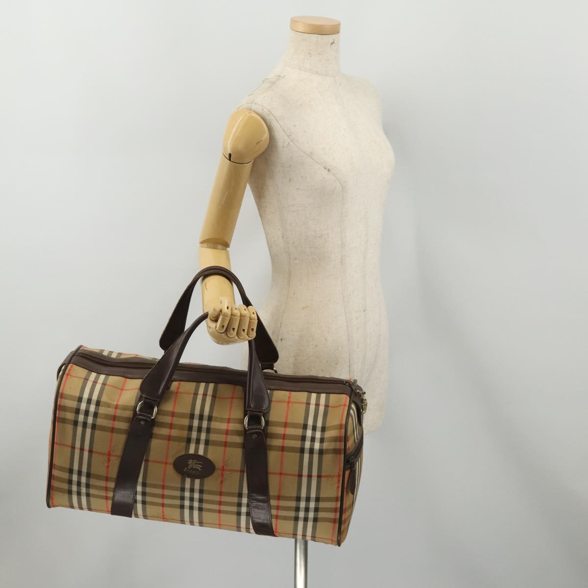 Burberrys Nova Check Boston Bag Canvas Beige Gold Auth 201962