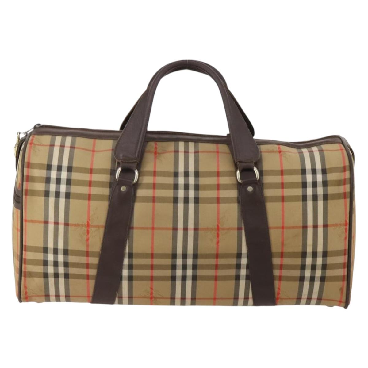 Burberrys Nova Check Boston Bag Canvas Beige Gold Auth 201962