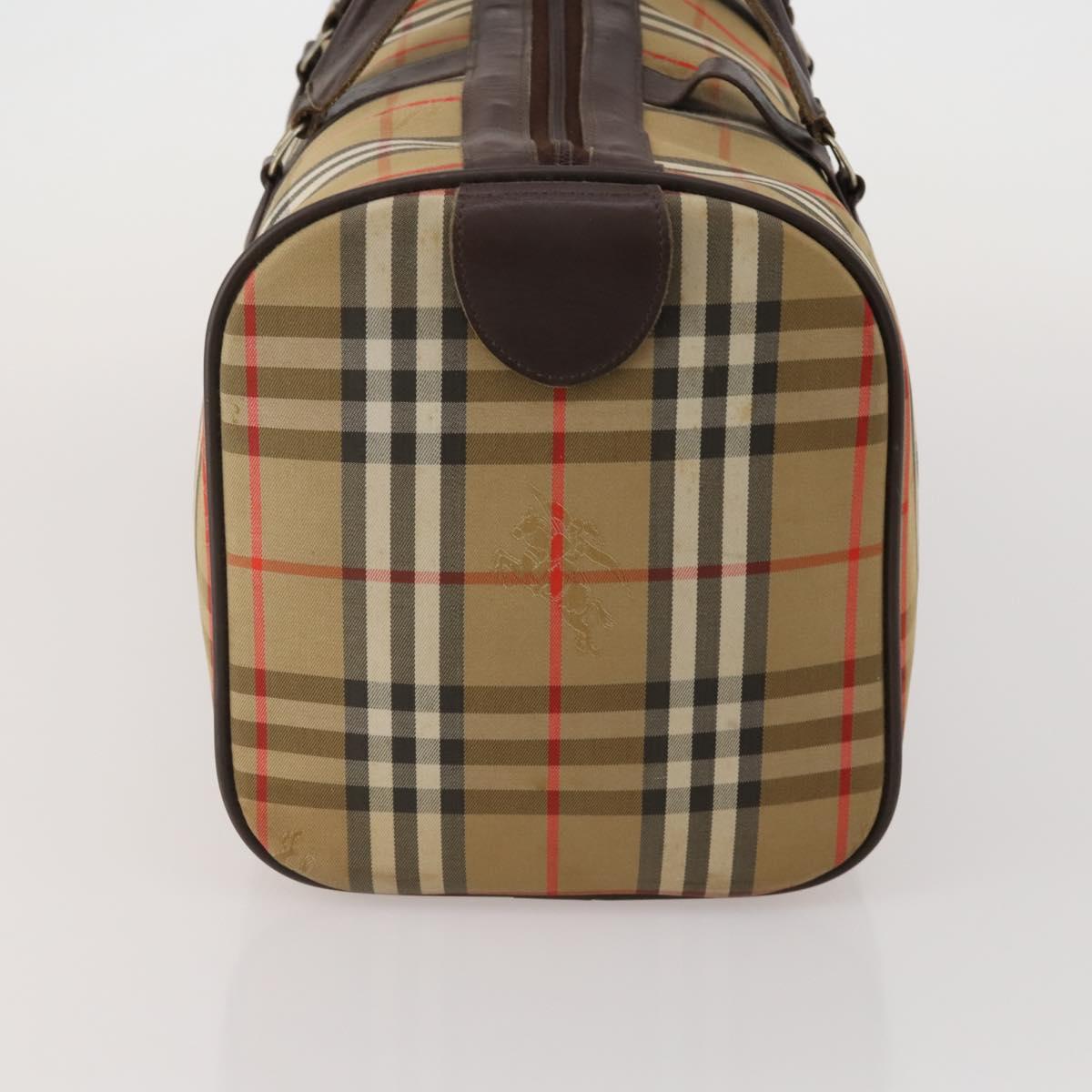 Burberrys Nova Check Boston Bag Canvas Beige Gold Auth 201962
