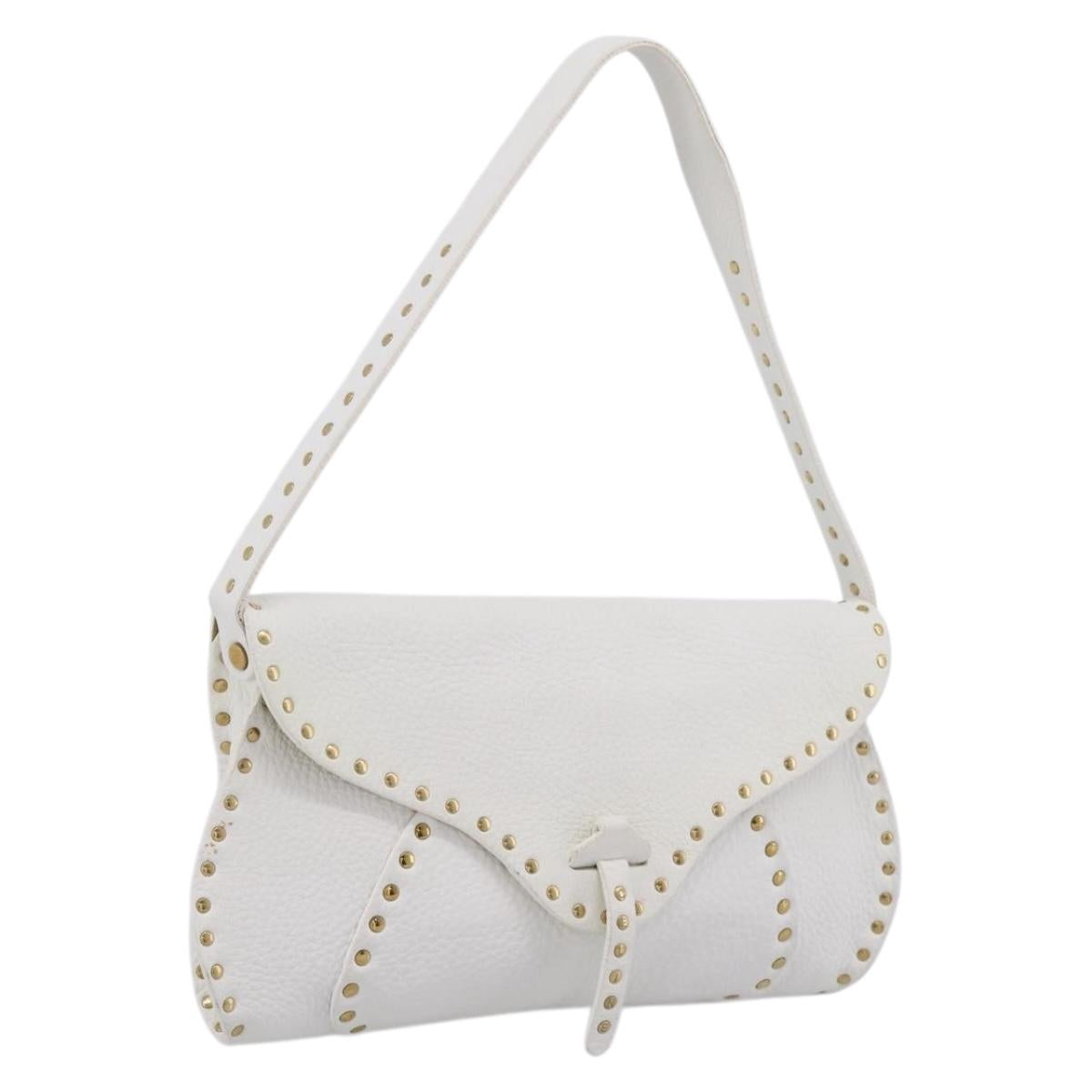 CELINE Shoulder Bag Leather Gold White Auth 201963