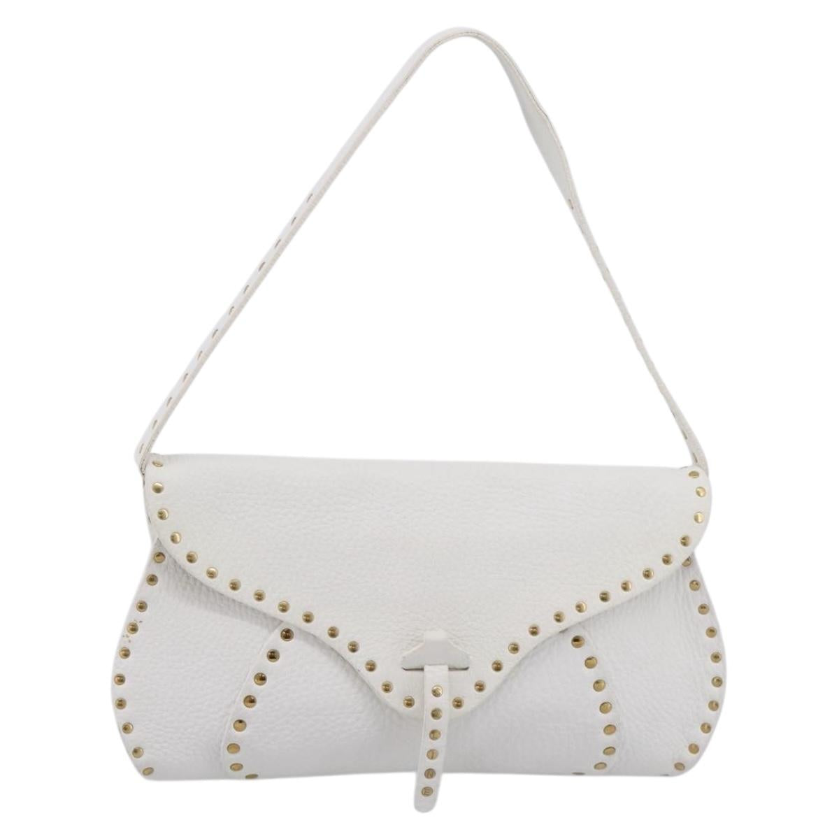 CELINE Shoulder Bag Leather Gold White Auth 201963