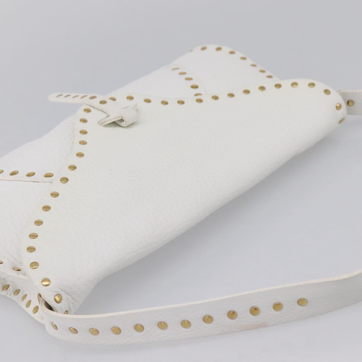 CELINE Shoulder Bag Leather Gold White Auth 201963