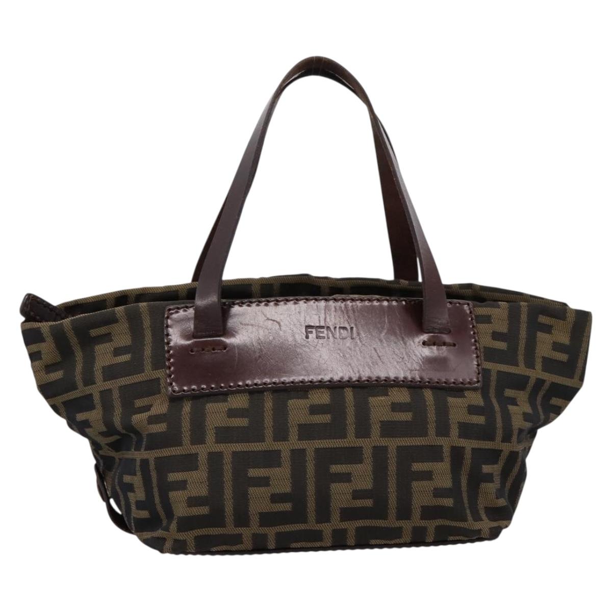 FENDI Zucca Canvas Hand Bag Black Brown Auth 201964