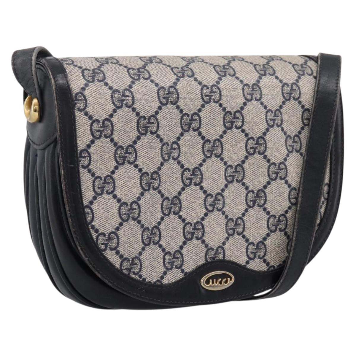GUCCI GG Supreme Shoulder Bag PVC Navy Gold Auth 201965