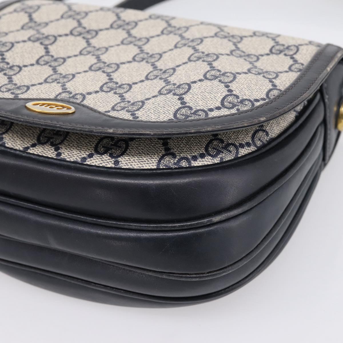 GUCCI GG Supreme Shoulder Bag PVC Navy Gold Auth 201965