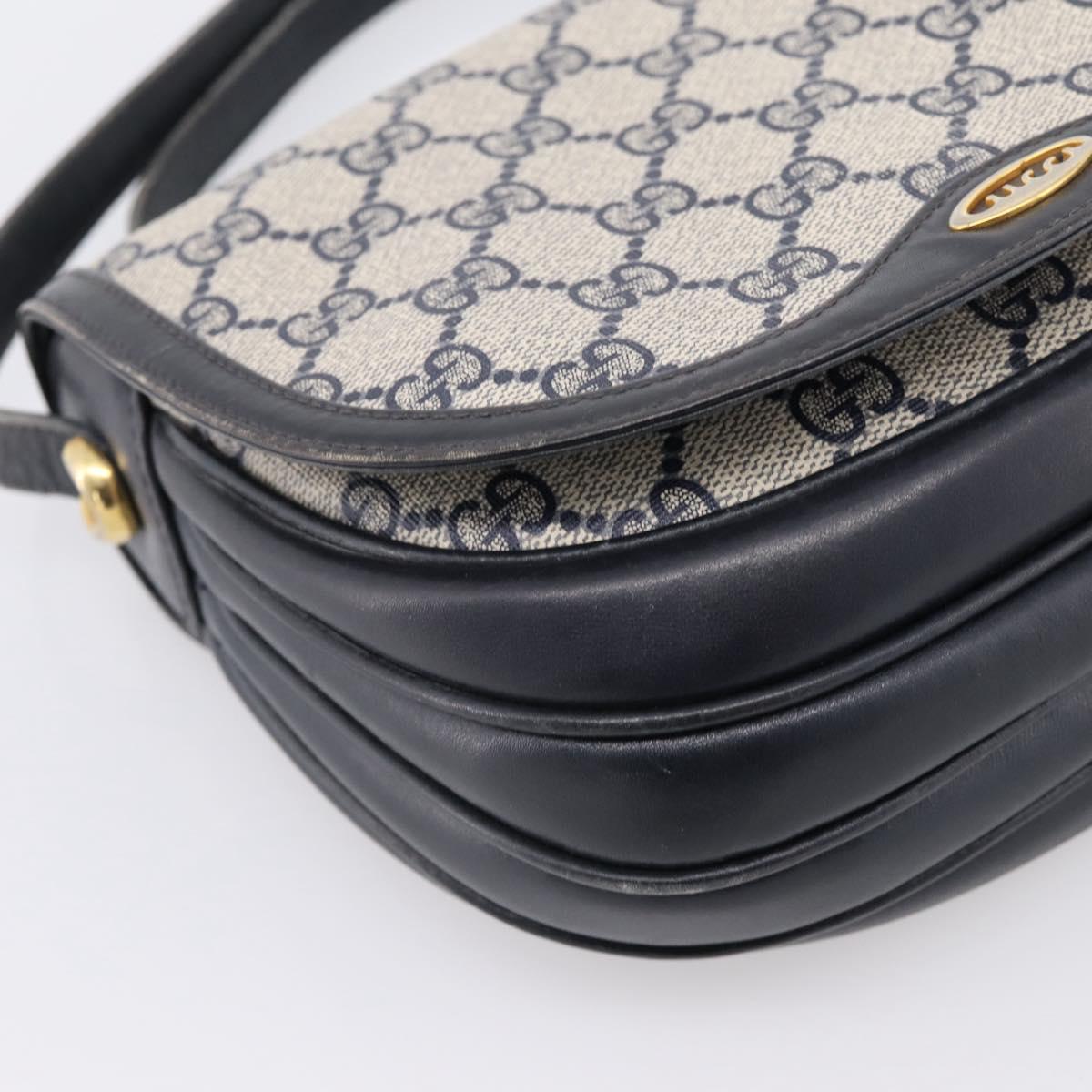GUCCI GG Supreme Shoulder Bag PVC Navy Gold Auth 201965