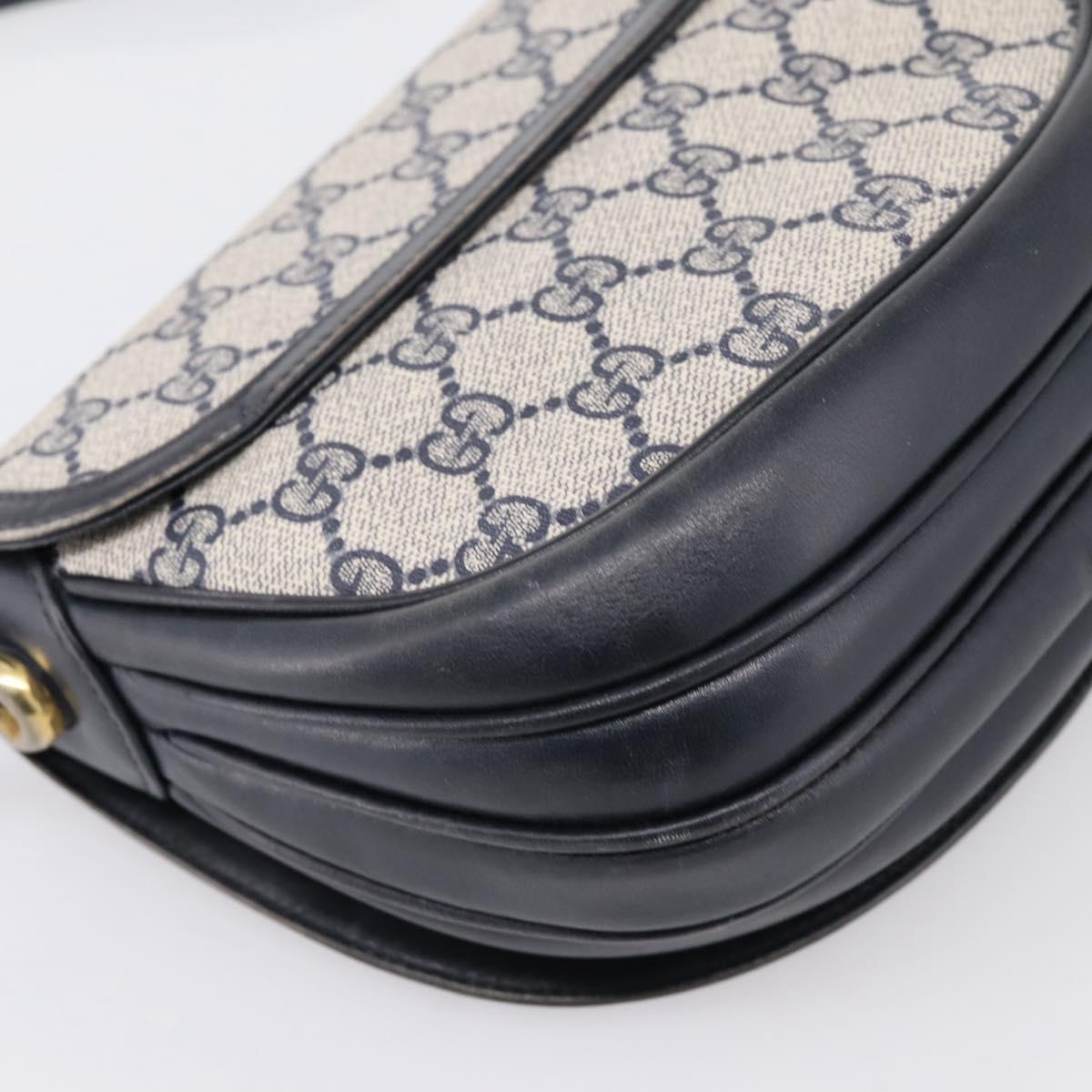 GUCCI GG Supreme Shoulder Bag PVC Navy Gold Auth 201965
