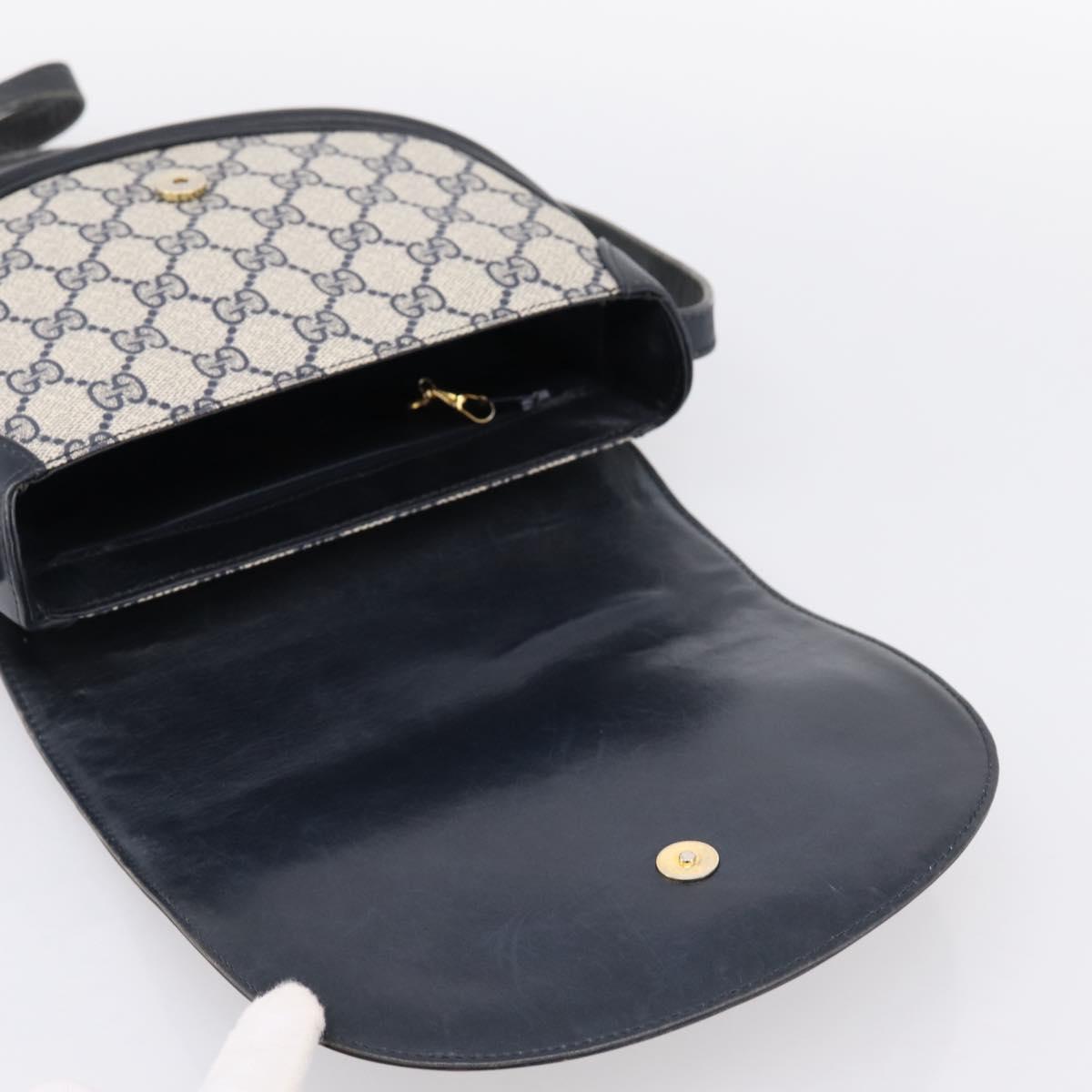 GUCCI GG Supreme Shoulder Bag PVC Navy Gold Auth 201965