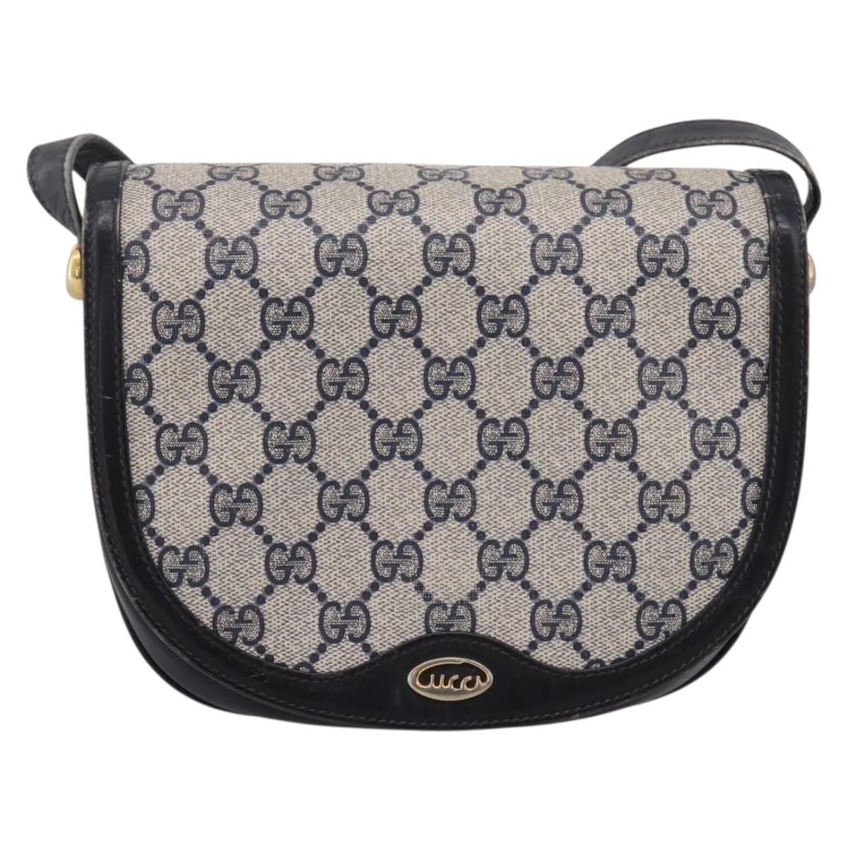 GUCCI GG Supreme Shoulder Bag PVC Navy Gold Auth 201965