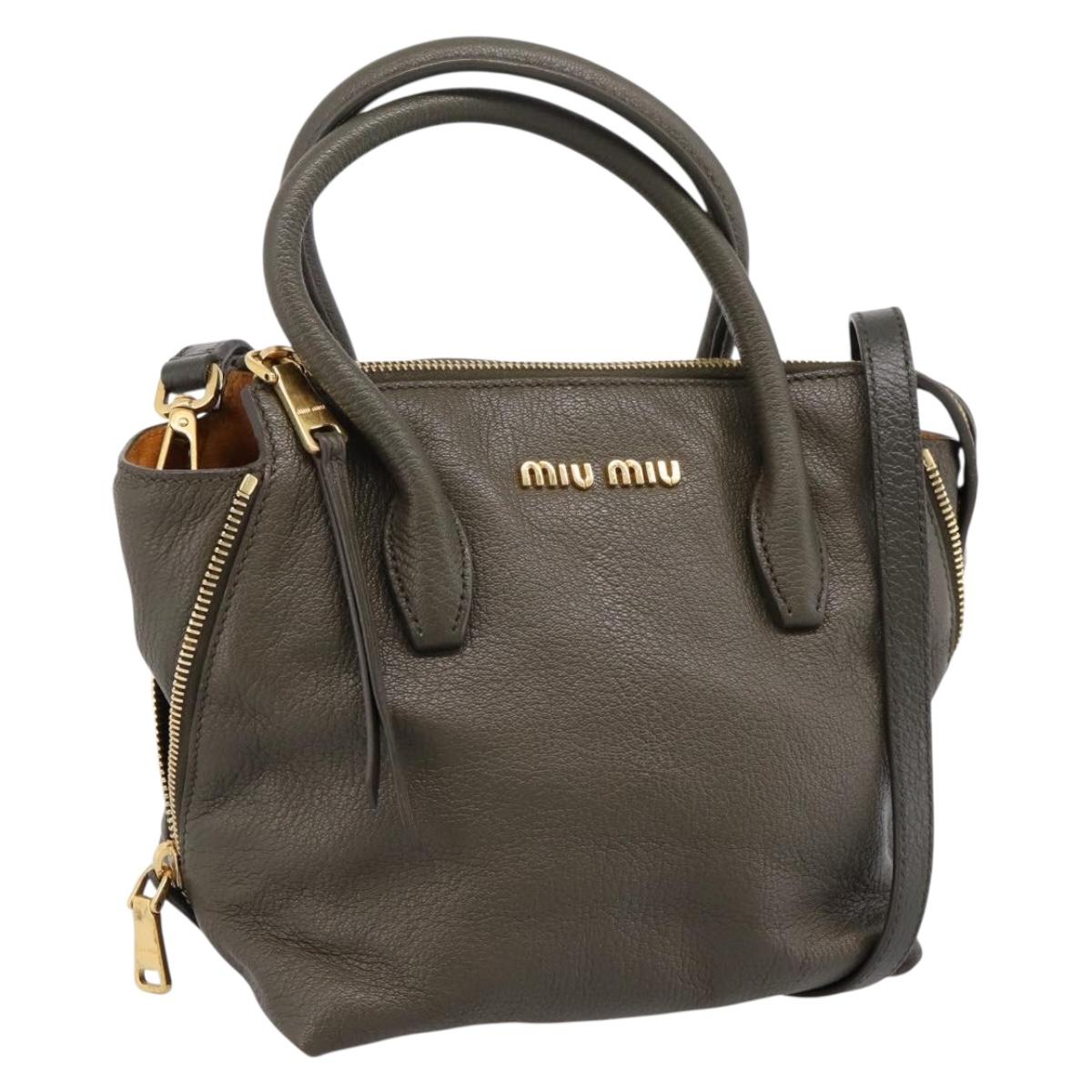Miu Miu Hand Bag Leather 2way Khaki Gold Auth 201966A