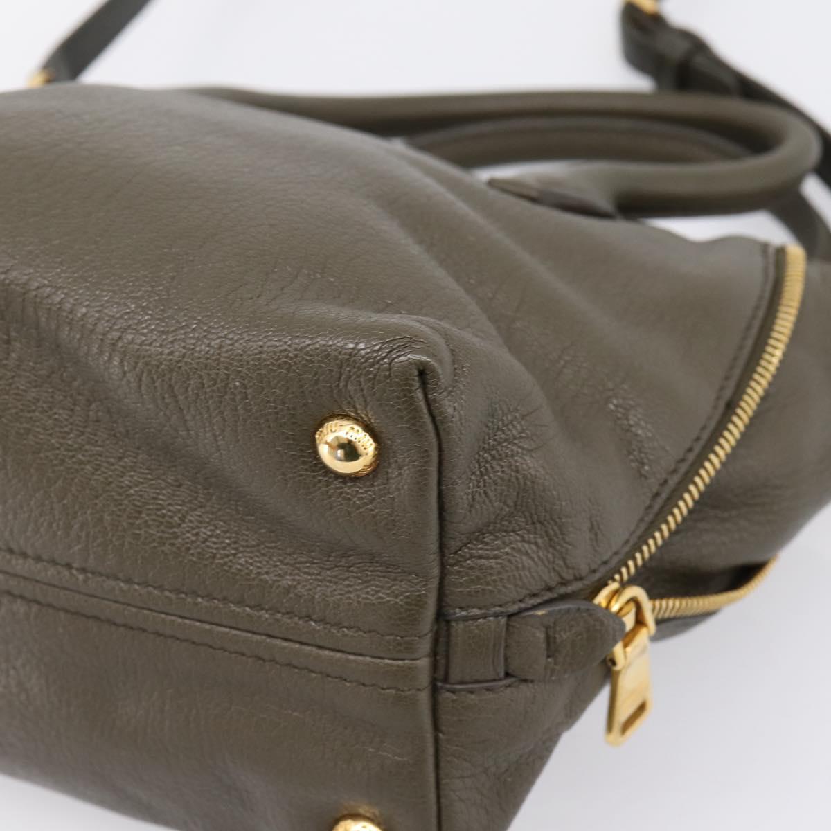 Miu Miu Hand Bag Leather 2way Khaki Gold Auth 201966A