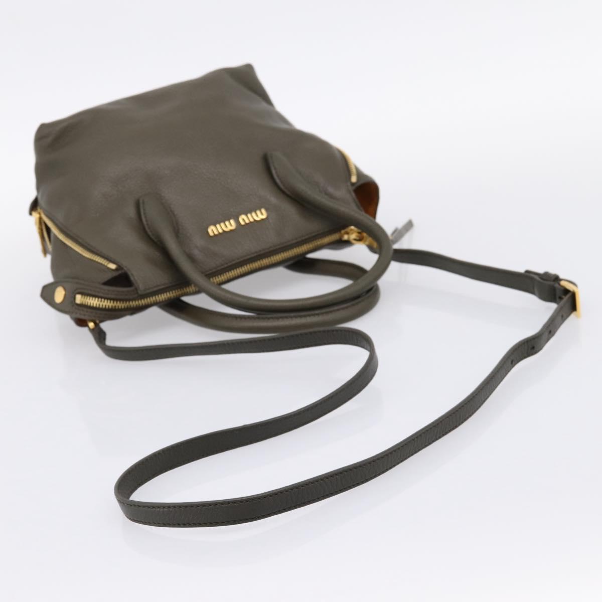 Miu Miu Hand Bag Leather 2way Khaki Gold Auth 201966A