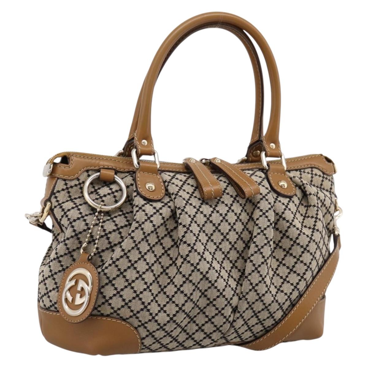 GUCCI Diamante Sukey Hand Bag Canvas 2way Beige Gold 247902 Auth 201967A