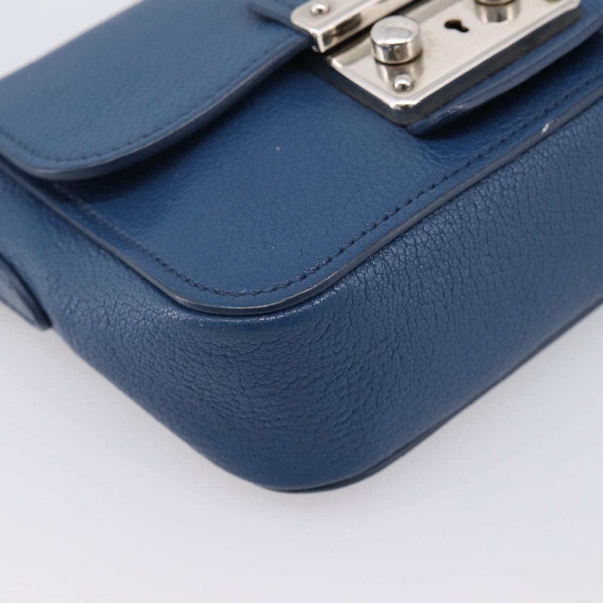 Miu Miu Shoulder Bag Leather Blue Silver Auth 201970A