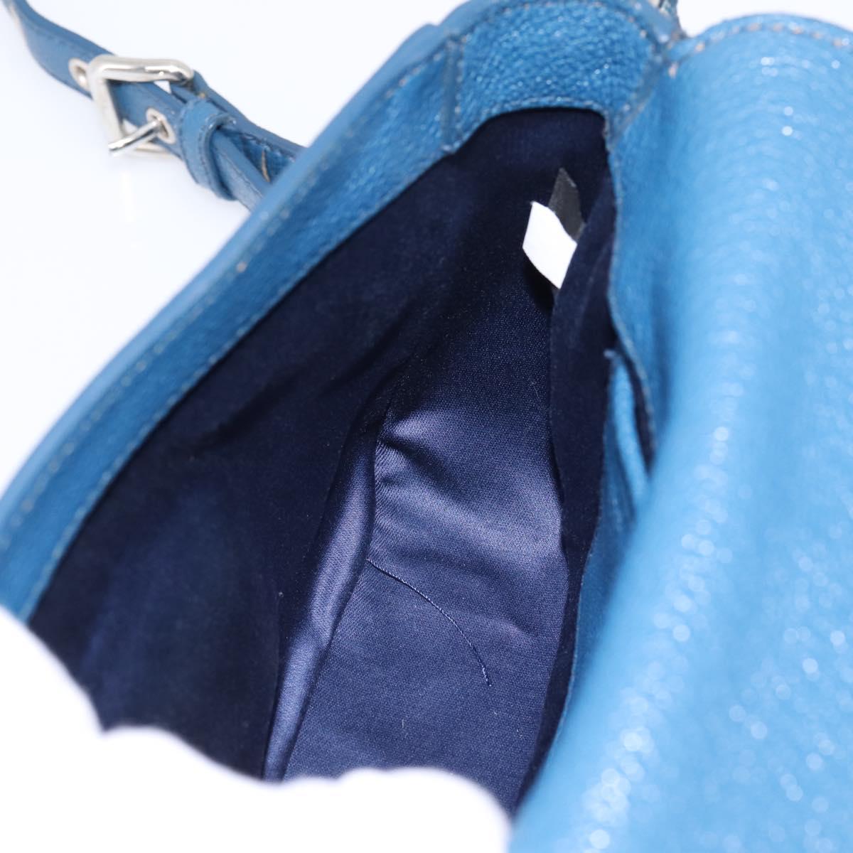Miu Miu Shoulder Bag Leather Blue Silver Auth 201970A