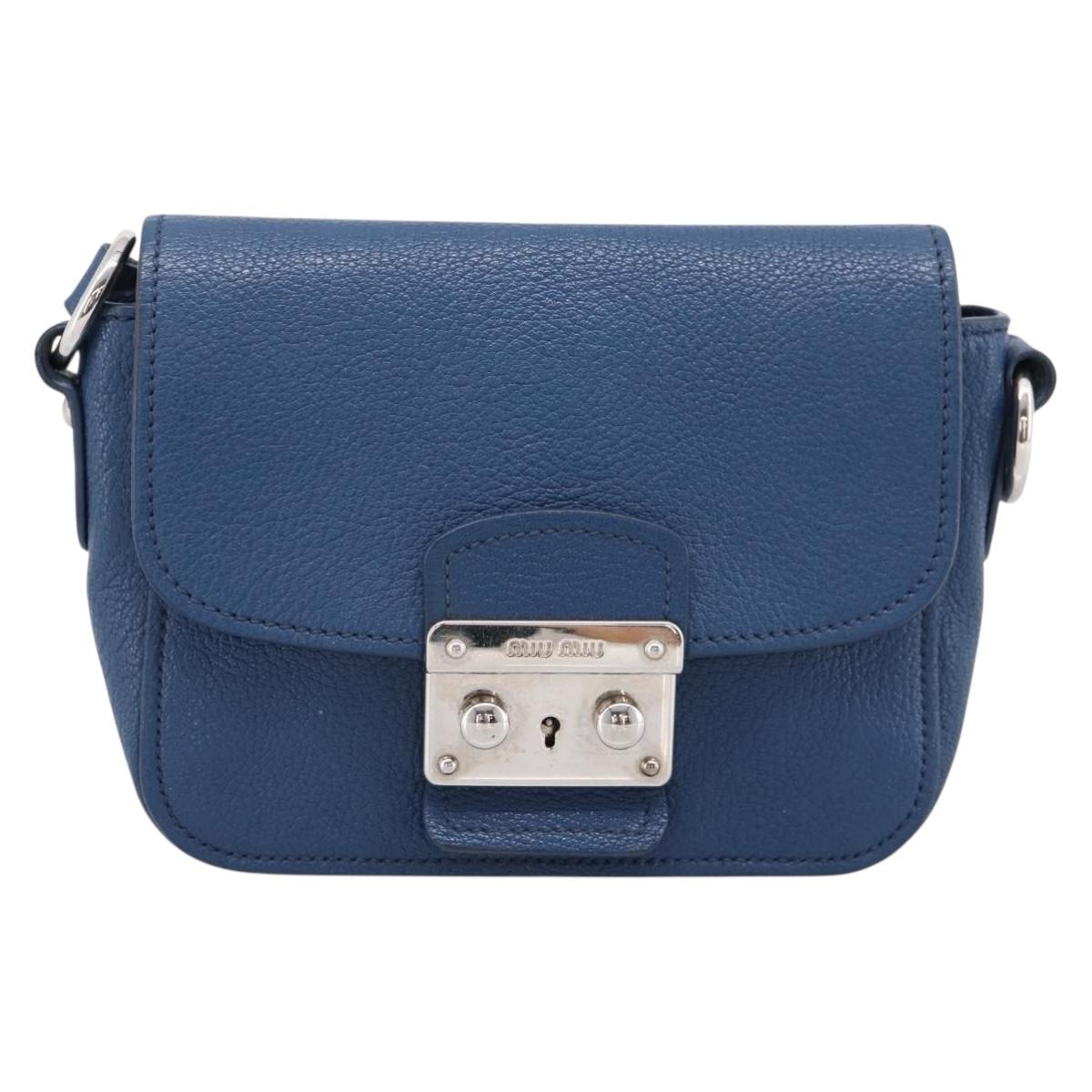 Miu Miu Shoulder Bag Leather Blue Silver Auth 201970A