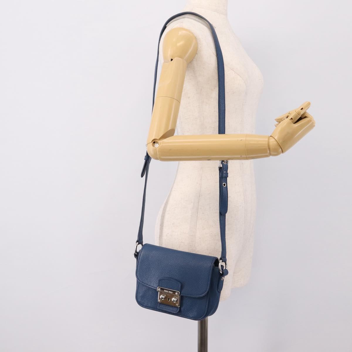 Miu Miu Shoulder Bag Leather Blue Silver Auth 201970A