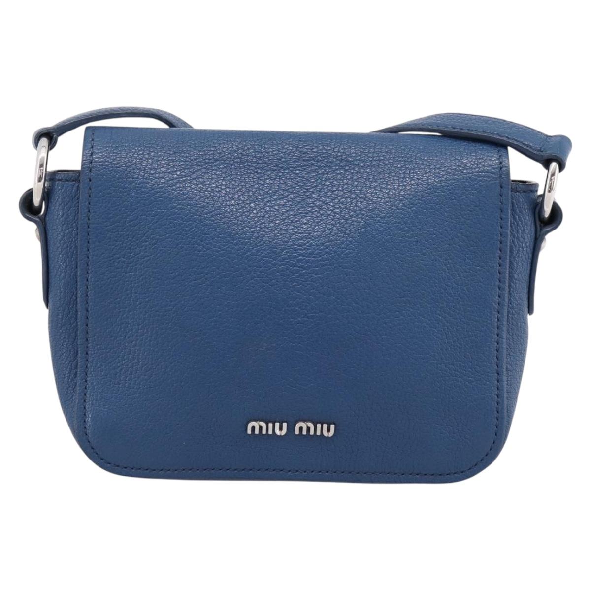 Miu Miu Shoulder Bag Leather Blue Silver Auth 201970A