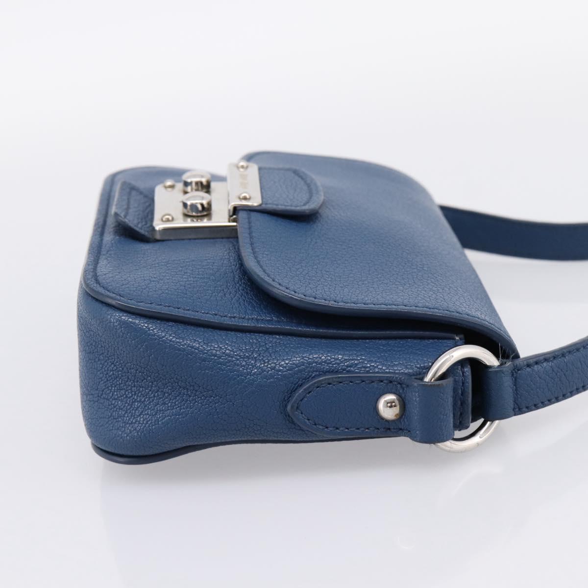 Miu Miu Shoulder Bag Leather Blue Silver Auth 201970A