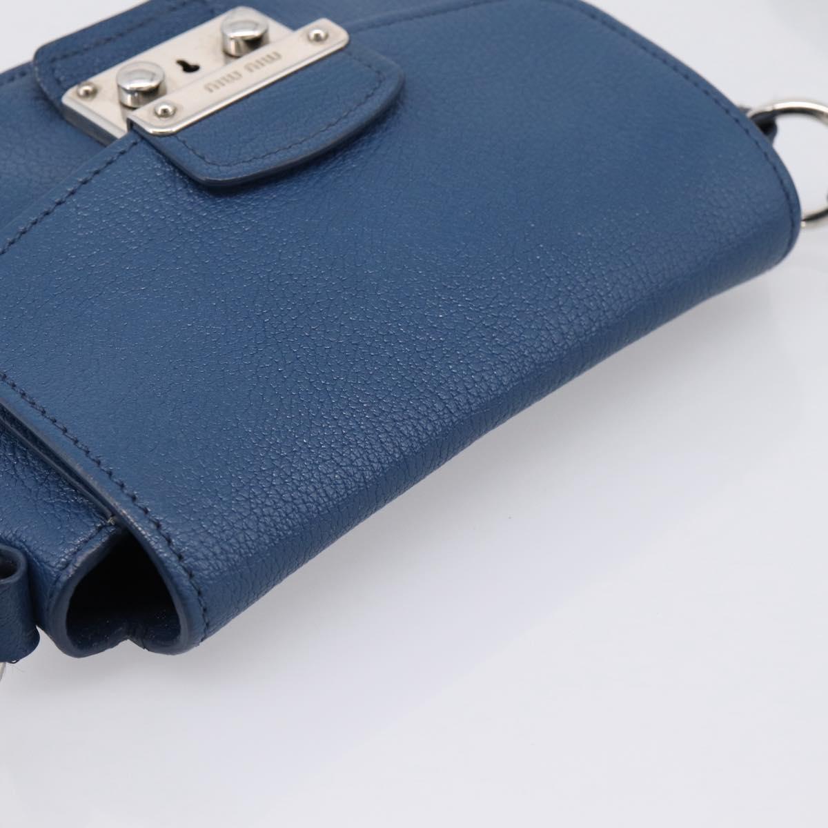 Miu Miu Shoulder Bag Leather Blue Silver Auth 201970A